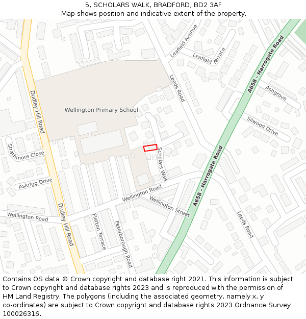 5, SCHOLARS WALK, BRADFORD, BD2 3AF: Location map and indicative extent of plot