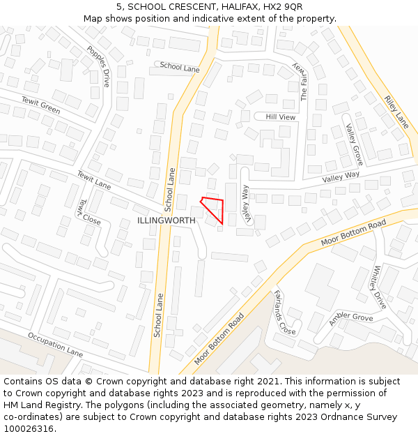 5, SCHOOL CRESCENT, HALIFAX, HX2 9QR: Location map and indicative extent of plot