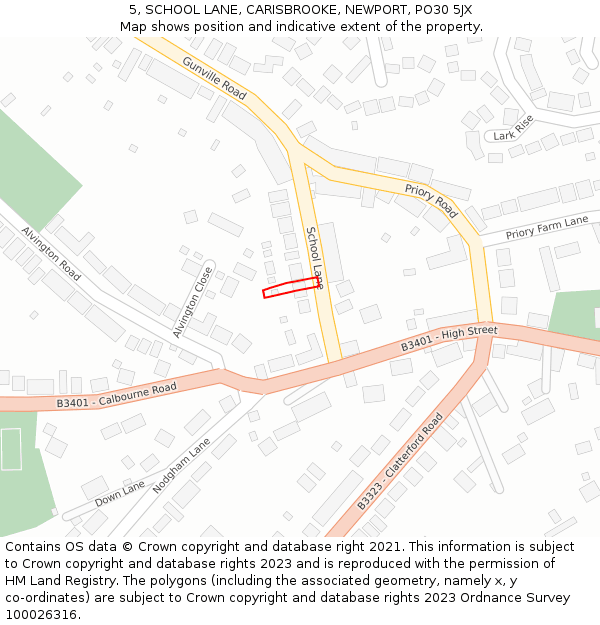 5, SCHOOL LANE, CARISBROOKE, NEWPORT, PO30 5JX: Location map and indicative extent of plot