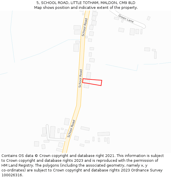 5, SCHOOL ROAD, LITTLE TOTHAM, MALDON, CM9 8LD: Location map and indicative extent of plot