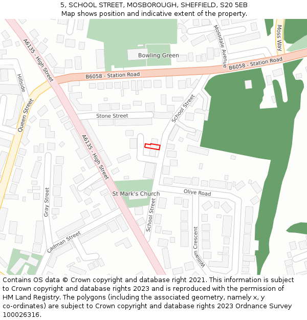 5, SCHOOL STREET, MOSBOROUGH, SHEFFIELD, S20 5EB: Location map and indicative extent of plot