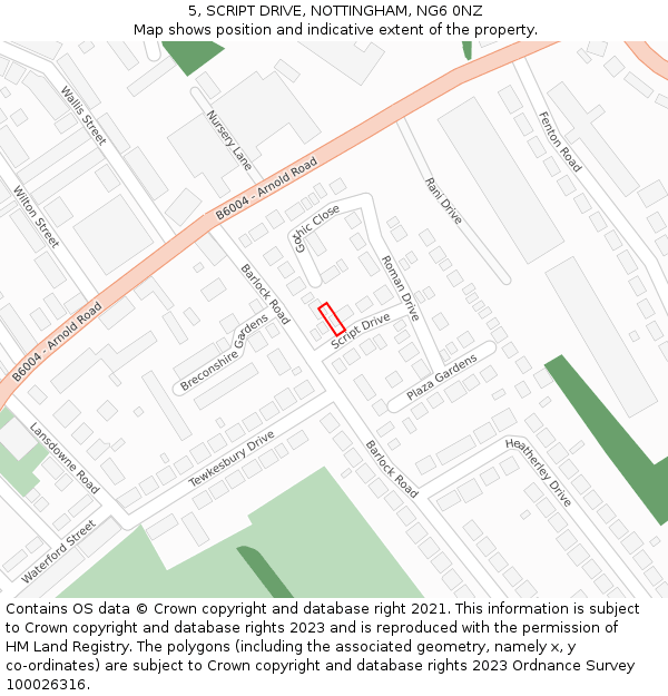 5, SCRIPT DRIVE, NOTTINGHAM, NG6 0NZ: Location map and indicative extent of plot