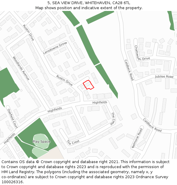 5, SEA VIEW DRIVE, WHITEHAVEN, CA28 6TL: Location map and indicative extent of plot