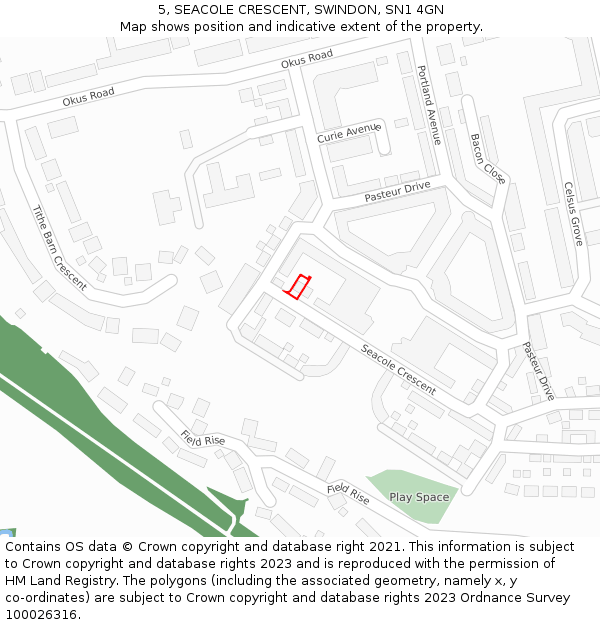 5, SEACOLE CRESCENT, SWINDON, SN1 4GN: Location map and indicative extent of plot