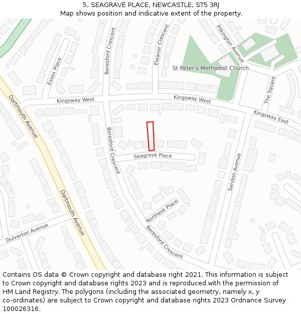 5, SEAGRAVE PLACE, NEWCASTLE, ST5 3RJ: Location map and indicative extent of plot