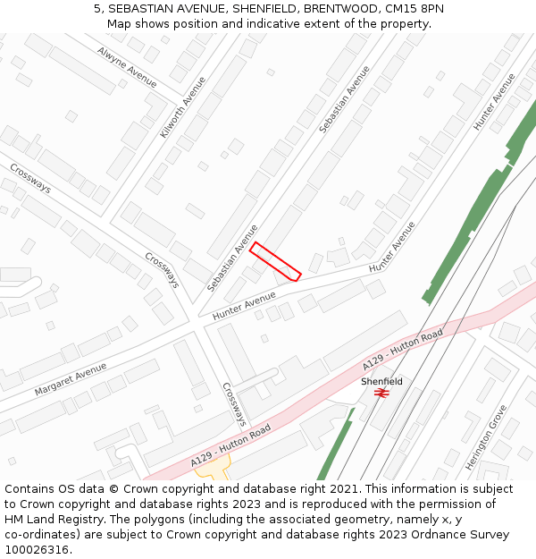 5, SEBASTIAN AVENUE, SHENFIELD, BRENTWOOD, CM15 8PN: Location map and indicative extent of plot