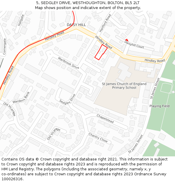 5, SEDGLEY DRIVE, WESTHOUGHTON, BOLTON, BL5 2LT: Location map and indicative extent of plot