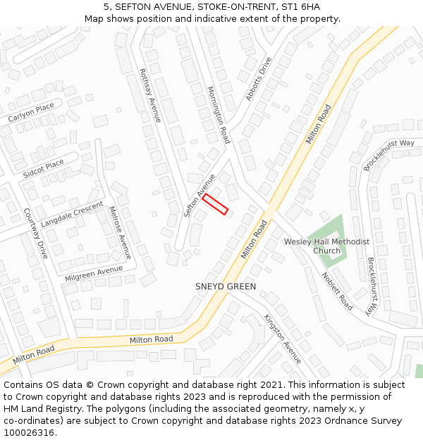 5, SEFTON AVENUE, STOKE-ON-TRENT, ST1 6HA: Location map and indicative extent of plot