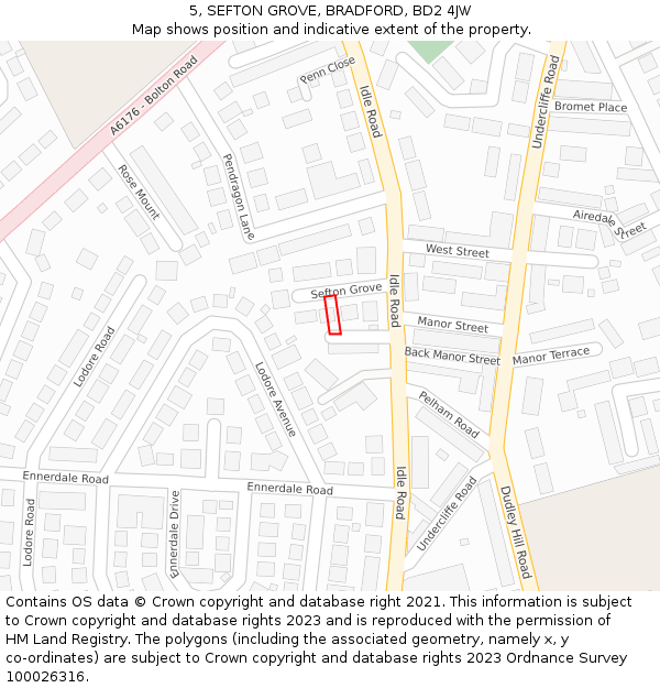 5, SEFTON GROVE, BRADFORD, BD2 4JW: Location map and indicative extent of plot