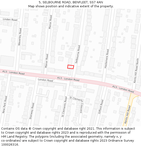 5, SELBOURNE ROAD, BENFLEET, SS7 4AN: Location map and indicative extent of plot