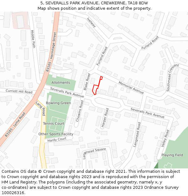 5, SEVERALLS PARK AVENUE, CREWKERNE, TA18 8DW: Location map and indicative extent of plot