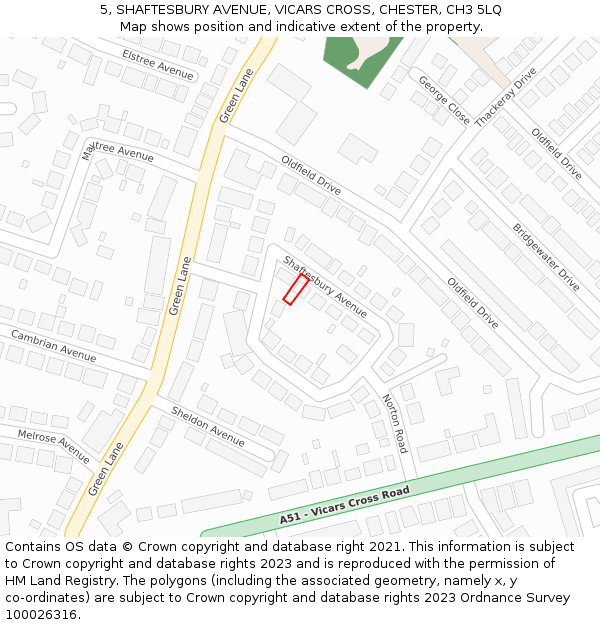 5, SHAFTESBURY AVENUE, VICARS CROSS, CHESTER, CH3 5LQ: Location map and indicative extent of plot