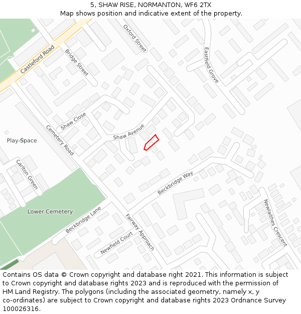 5, SHAW RISE, NORMANTON, WF6 2TX: Location map and indicative extent of plot