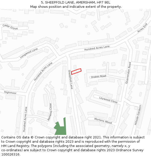 5, SHEEPFOLD LANE, AMERSHAM, HP7 9EL: Location map and indicative extent of plot