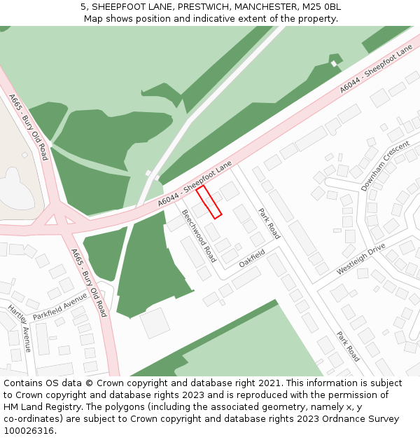 5, SHEEPFOOT LANE, PRESTWICH, MANCHESTER, M25 0BL: Location map and indicative extent of plot