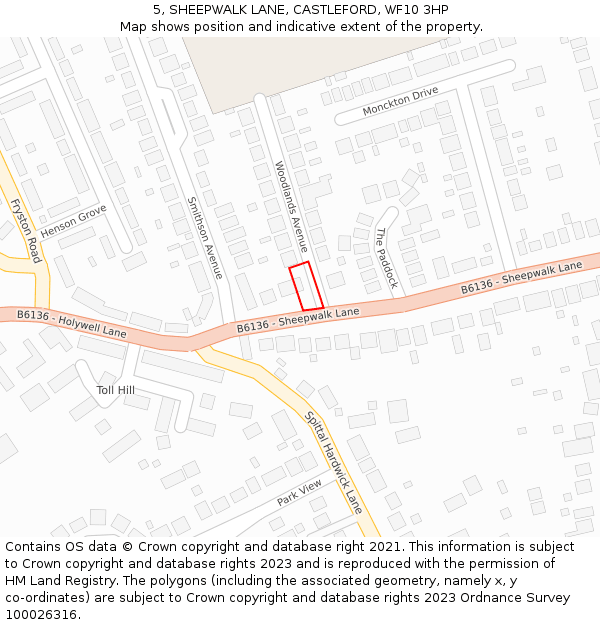 5, SHEEPWALK LANE, CASTLEFORD, WF10 3HP: Location map and indicative extent of plot