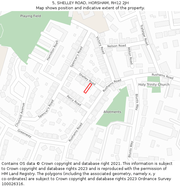 5, SHELLEY ROAD, HORSHAM, RH12 2JH: Location map and indicative extent of plot