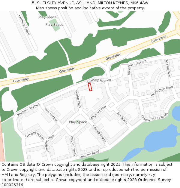 5, SHELSLEY AVENUE, ASHLAND, MILTON KEYNES, MK6 4AW: Location map and indicative extent of plot