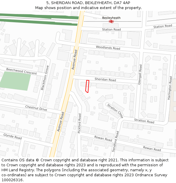 5, SHERIDAN ROAD, BEXLEYHEATH, DA7 4AP: Location map and indicative extent of plot