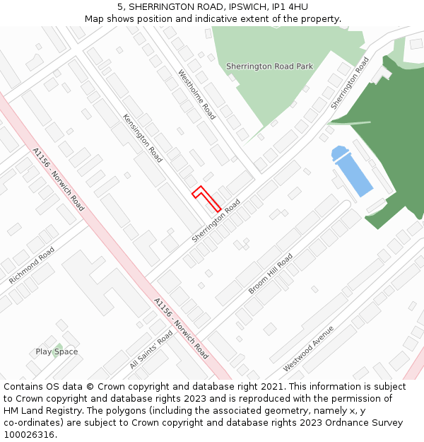 5, SHERRINGTON ROAD, IPSWICH, IP1 4HU: Location map and indicative extent of plot