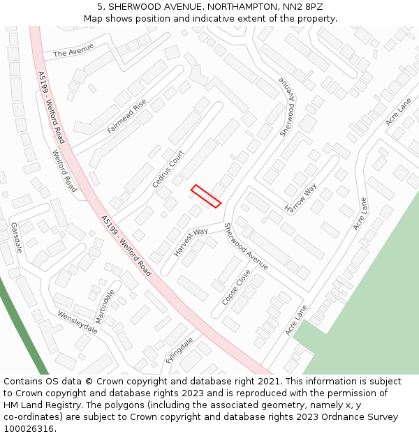 5, SHERWOOD AVENUE, NORTHAMPTON, NN2 8PZ: Location map and indicative extent of plot