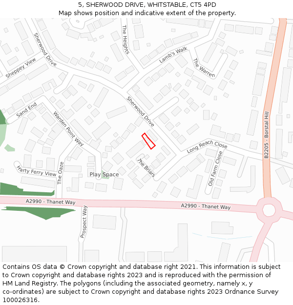 5, SHERWOOD DRIVE, WHITSTABLE, CT5 4PD: Location map and indicative extent of plot