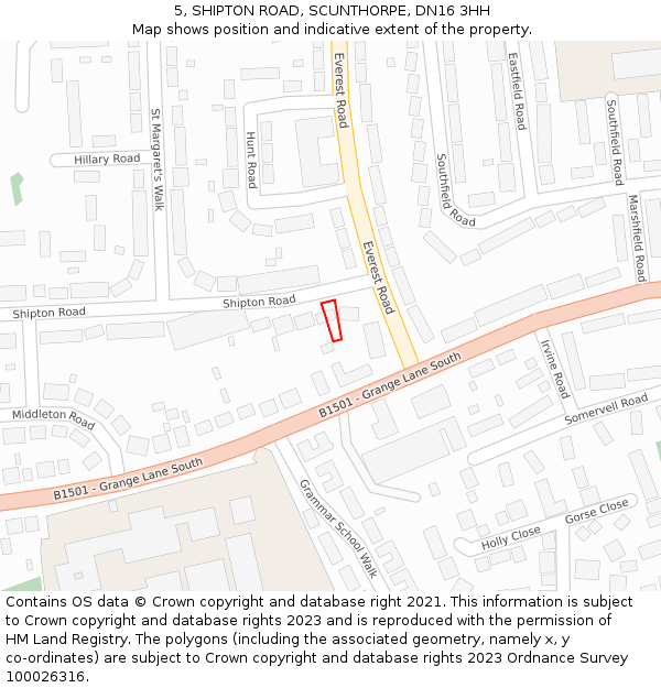 5, SHIPTON ROAD, SCUNTHORPE, DN16 3HH: Location map and indicative extent of plot