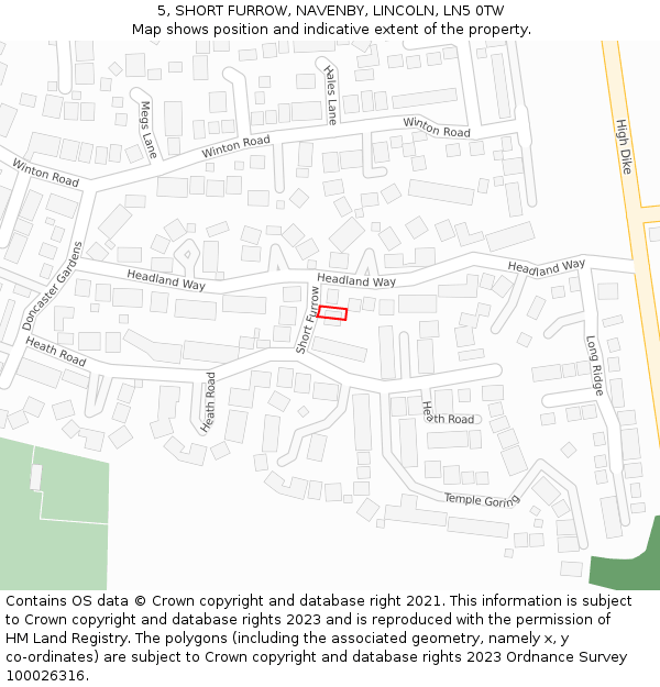 5, SHORT FURROW, NAVENBY, LINCOLN, LN5 0TW: Location map and indicative extent of plot