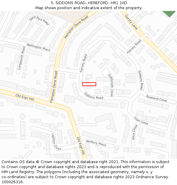 5, SIDDONS ROAD, HEREFORD, HR1 1XD: Location map and indicative extent of plot