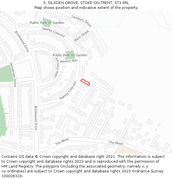 5, SILSDEN GROVE, STOKE-ON-TRENT, ST3 6RL: Location map and indicative extent of plot