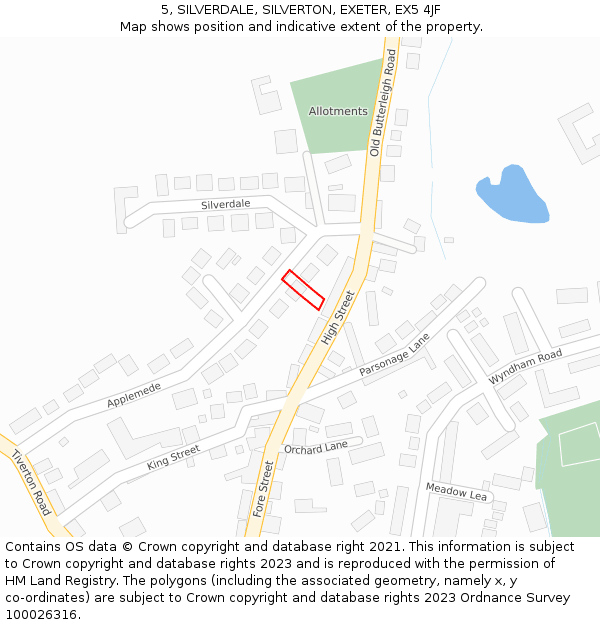 5, SILVERDALE, SILVERTON, EXETER, EX5 4JF: Location map and indicative extent of plot