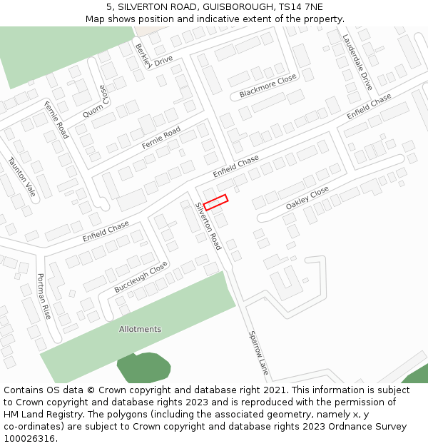 5, SILVERTON ROAD, GUISBOROUGH, TS14 7NE: Location map and indicative extent of plot