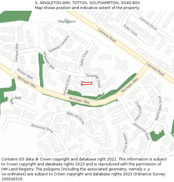 5, SINGLETON WAY, TOTTON, SOUTHAMPTON, SO40 8XN: Location map and indicative extent of plot