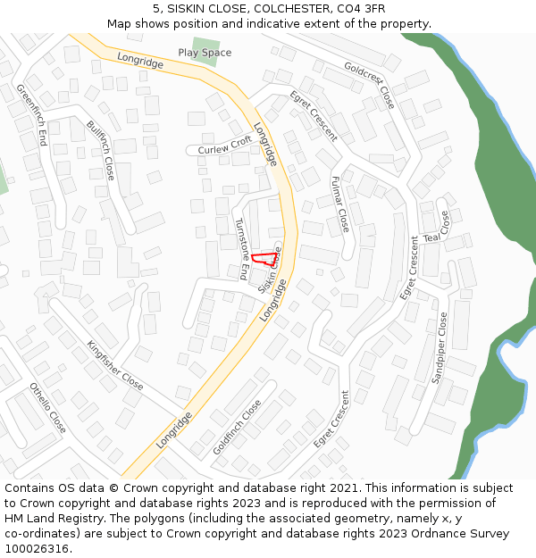 5, SISKIN CLOSE, COLCHESTER, CO4 3FR: Location map and indicative extent of plot