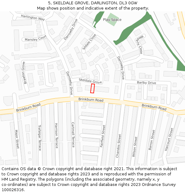5, SKELDALE GROVE, DARLINGTON, DL3 0GW: Location map and indicative extent of plot
