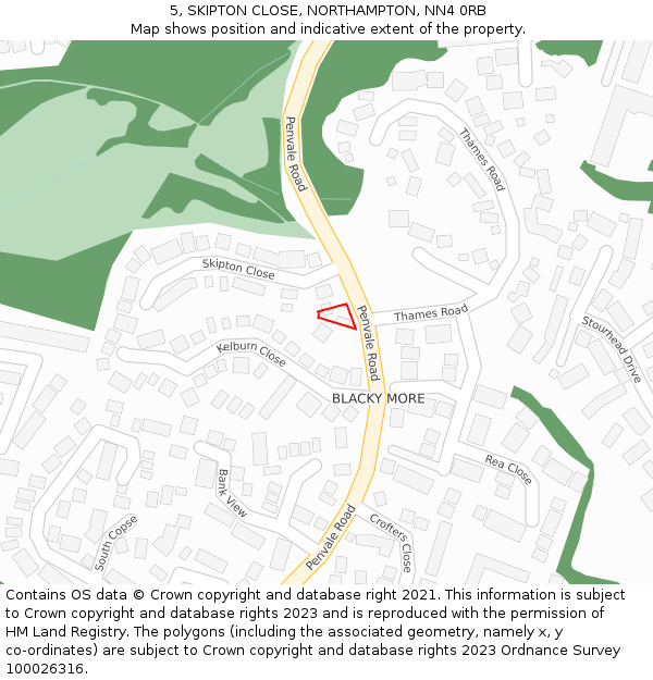 5, SKIPTON CLOSE, NORTHAMPTON, NN4 0RB: Location map and indicative extent of plot