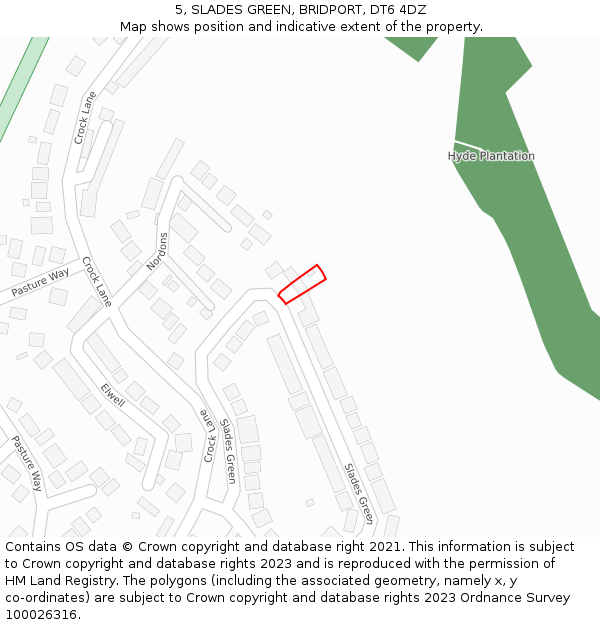 5, SLADES GREEN, BRIDPORT, DT6 4DZ: Location map and indicative extent of plot