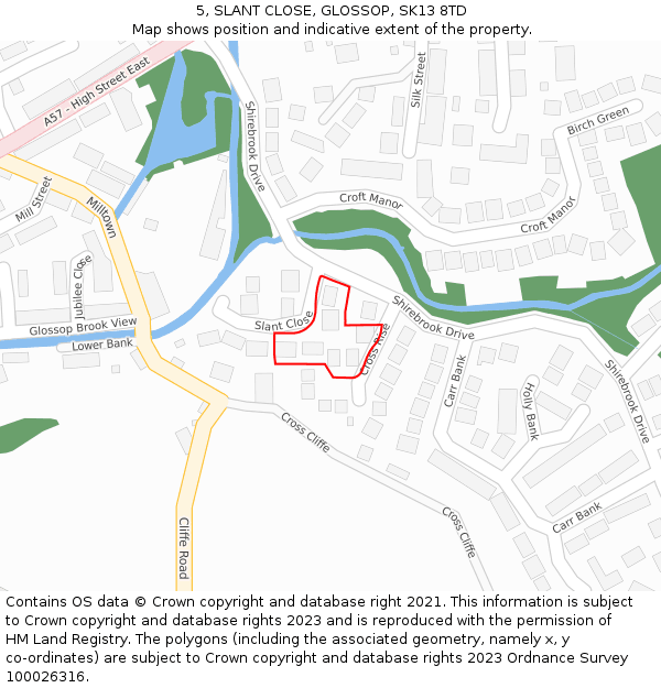 5, SLANT CLOSE, GLOSSOP, SK13 8TD: Location map and indicative extent of plot