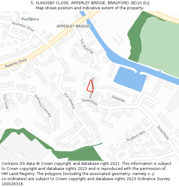 5, SLINGSBY CLOSE, APPERLEY BRIDGE, BRADFORD, BD10 0UJ: Location map and indicative extent of plot