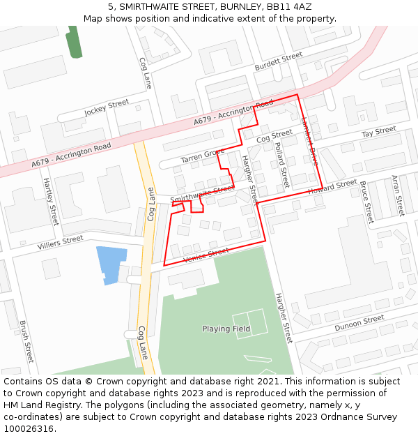 5, SMIRTHWAITE STREET, BURNLEY, BB11 4AZ: Location map and indicative extent of plot