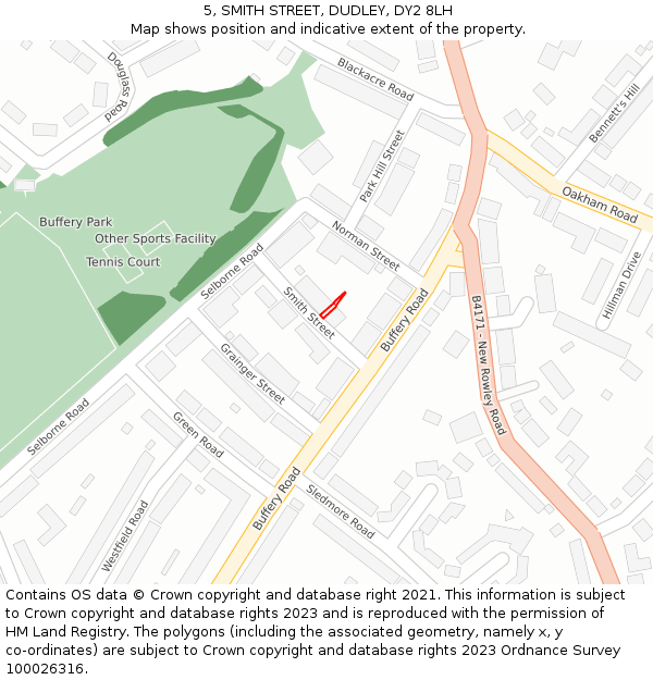 5, SMITH STREET, DUDLEY, DY2 8LH: Location map and indicative extent of plot