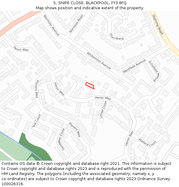 5, SNIPE CLOSE, BLACKPOOL, FY3 8FQ: Location map and indicative extent of plot