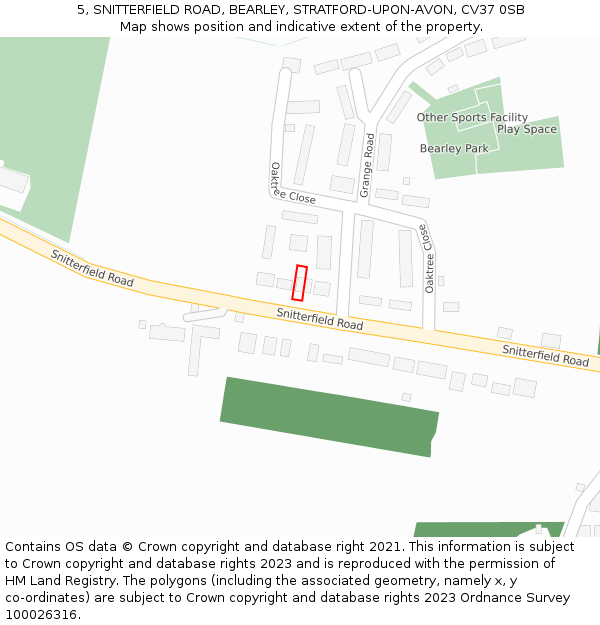 5, SNITTERFIELD ROAD, BEARLEY, STRATFORD-UPON-AVON, CV37 0SB: Location map and indicative extent of plot