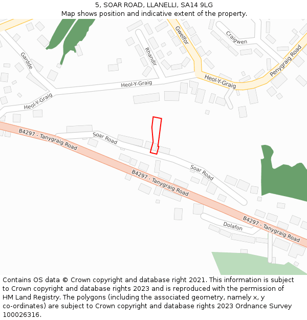 5, SOAR ROAD, LLANELLI, SA14 9LG: Location map and indicative extent of plot