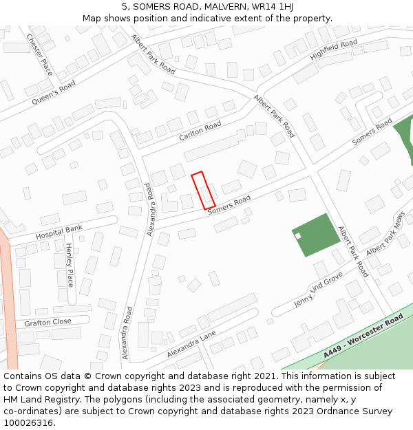 5, SOMERS ROAD, MALVERN, WR14 1HJ: Location map and indicative extent of plot