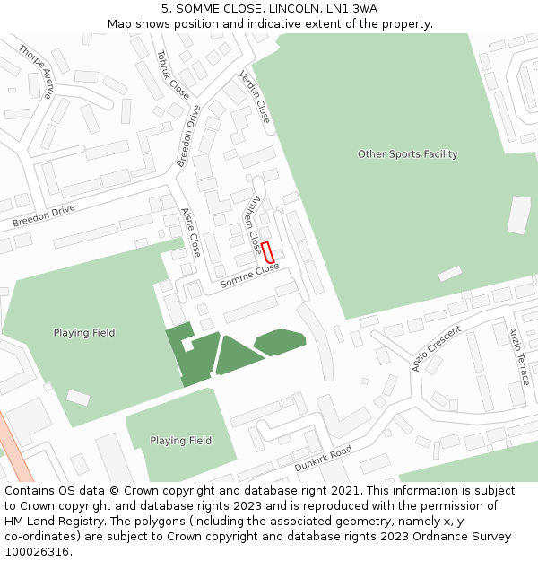 5, SOMME CLOSE, LINCOLN, LN1 3WA: Location map and indicative extent of plot