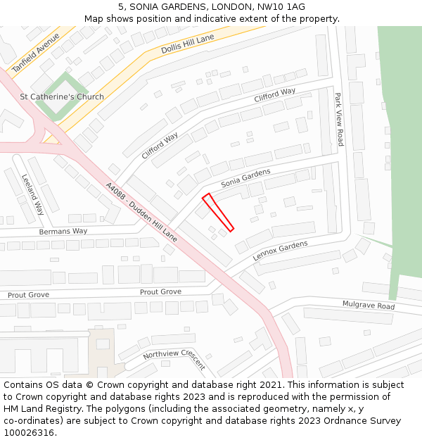 5, SONIA GARDENS, LONDON, NW10 1AG: Location map and indicative extent of plot