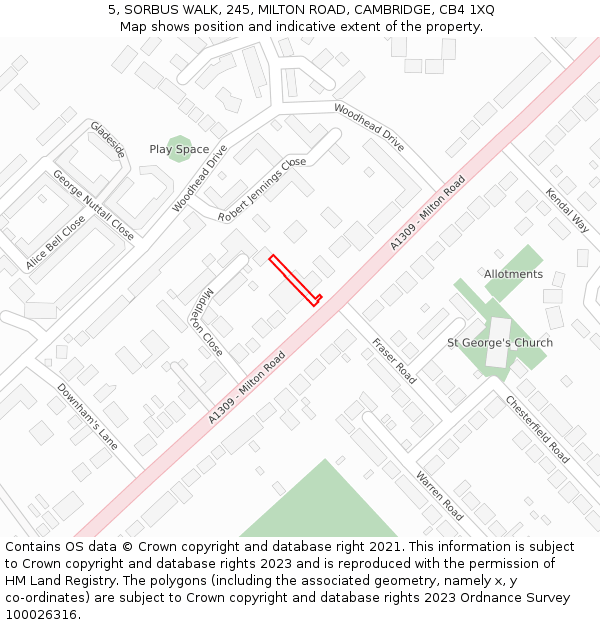 5, SORBUS WALK, 245, MILTON ROAD, CAMBRIDGE, CB4 1XQ: Location map and indicative extent of plot