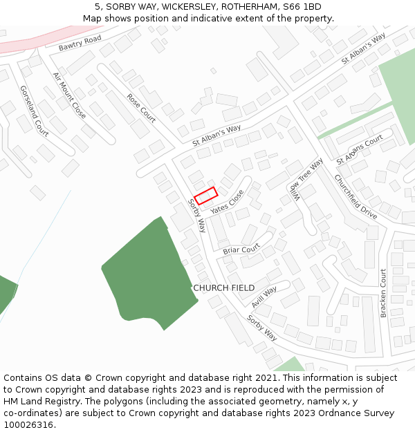 5, SORBY WAY, WICKERSLEY, ROTHERHAM, S66 1BD: Location map and indicative extent of plot