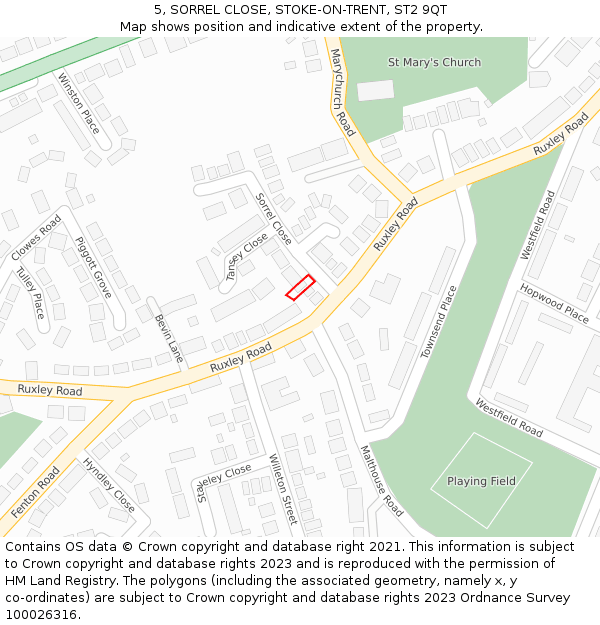 5, SORREL CLOSE, STOKE-ON-TRENT, ST2 9QT: Location map and indicative extent of plot